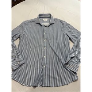 Porter & Ash Kinetic Stretch Blue White Stripe Long Sleeve Button Up Shirt Sz XL